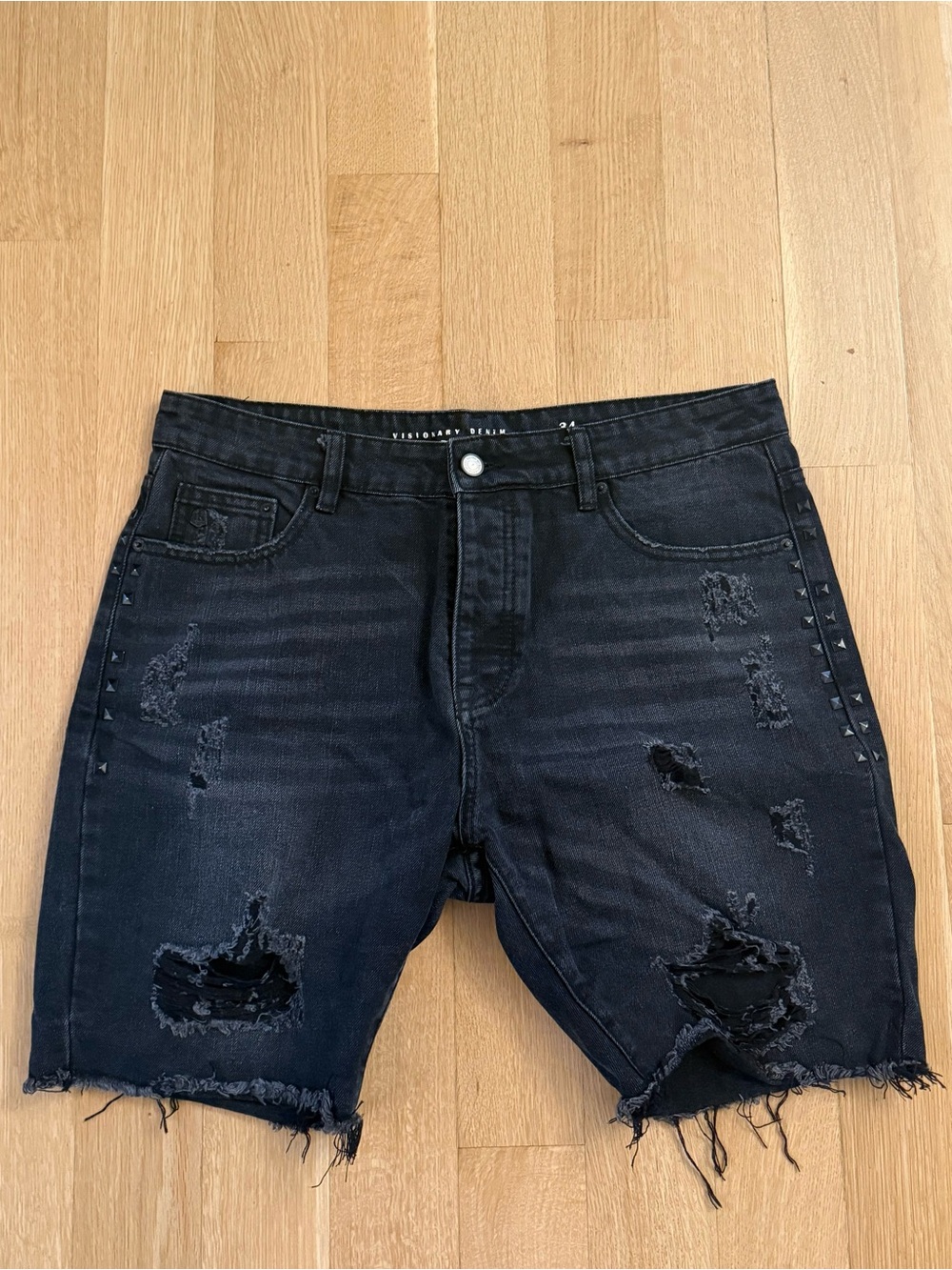 Black Distressed Men's Denim Shorts